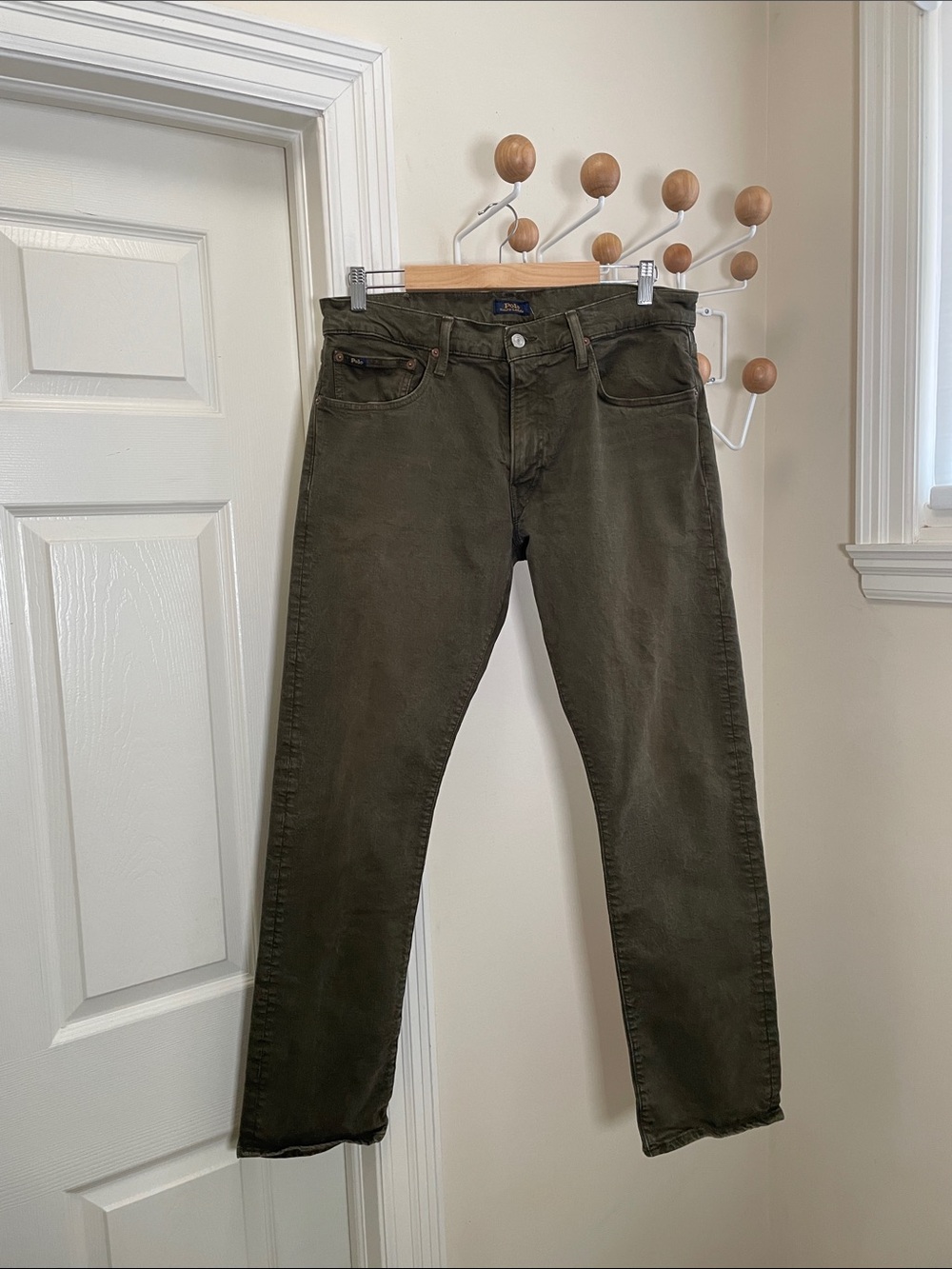 Ralph Lauren Polo Slim Straight Preppy Jeans - Olive Green 34x32